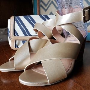 Ann Taylor loft wedge sandals and clutch bundle